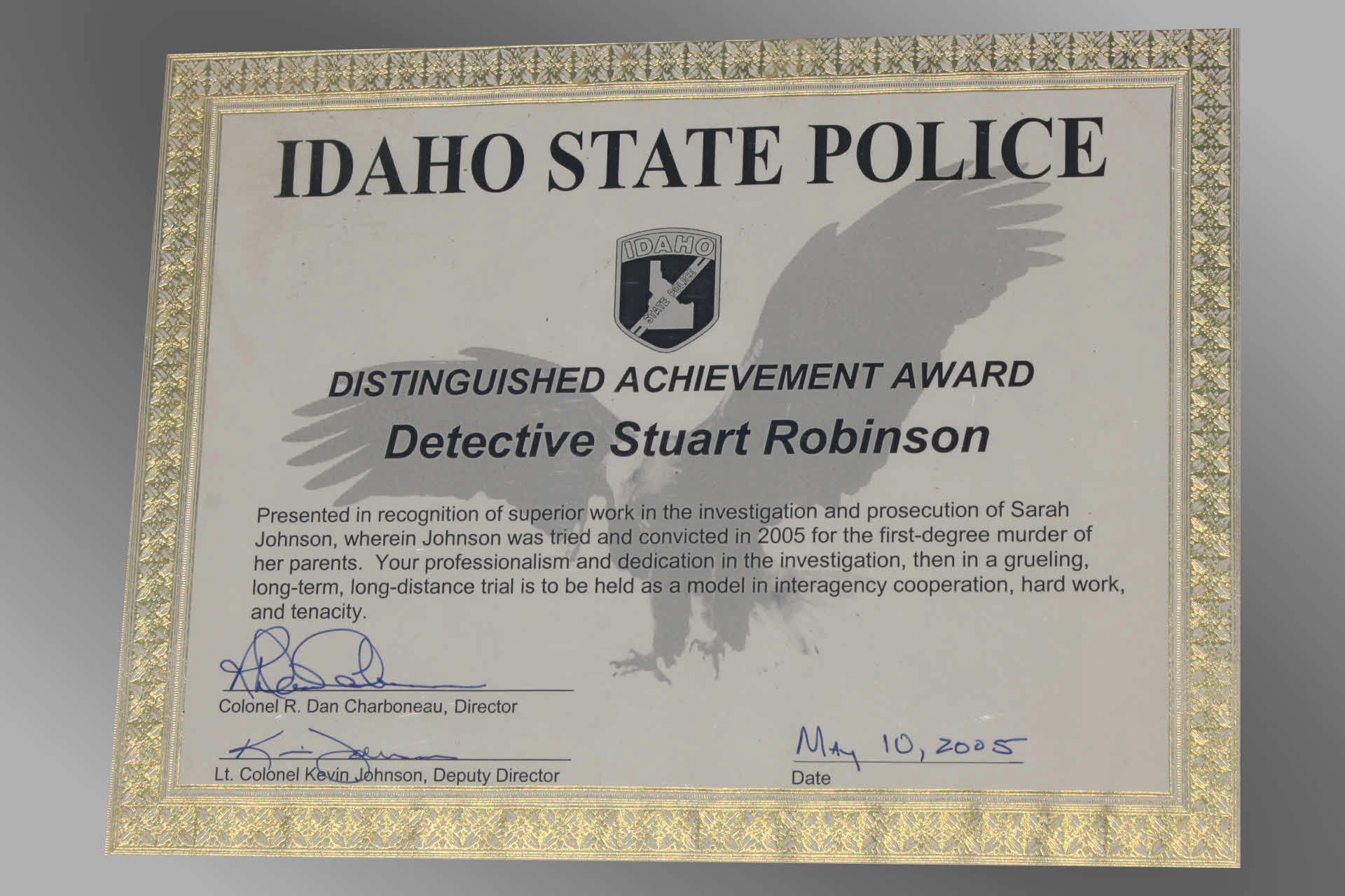 A Distinguished Achievement Award for Detective Stuart Robinson