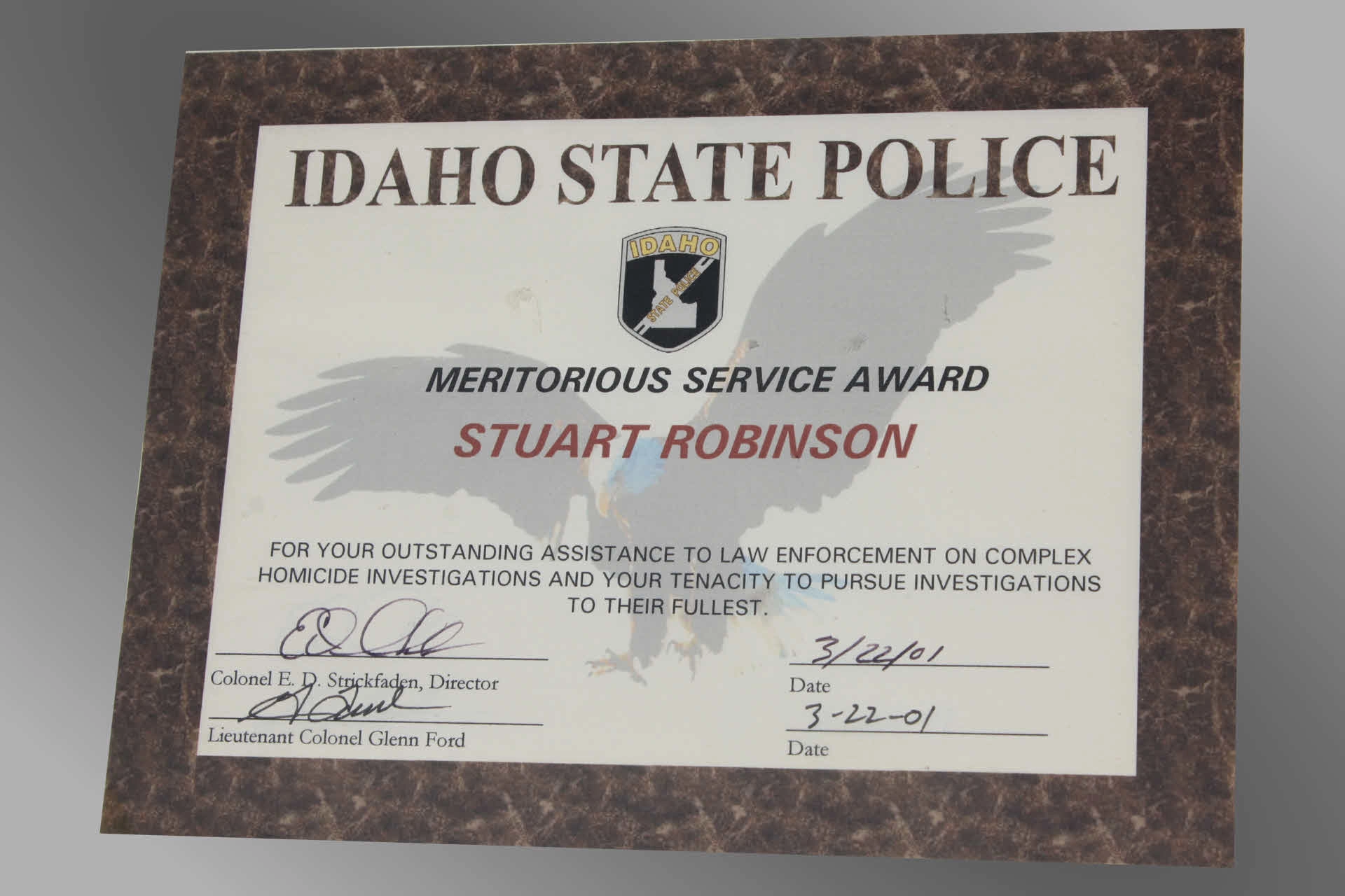 A Meritorious Service Award for Stuart Robinson